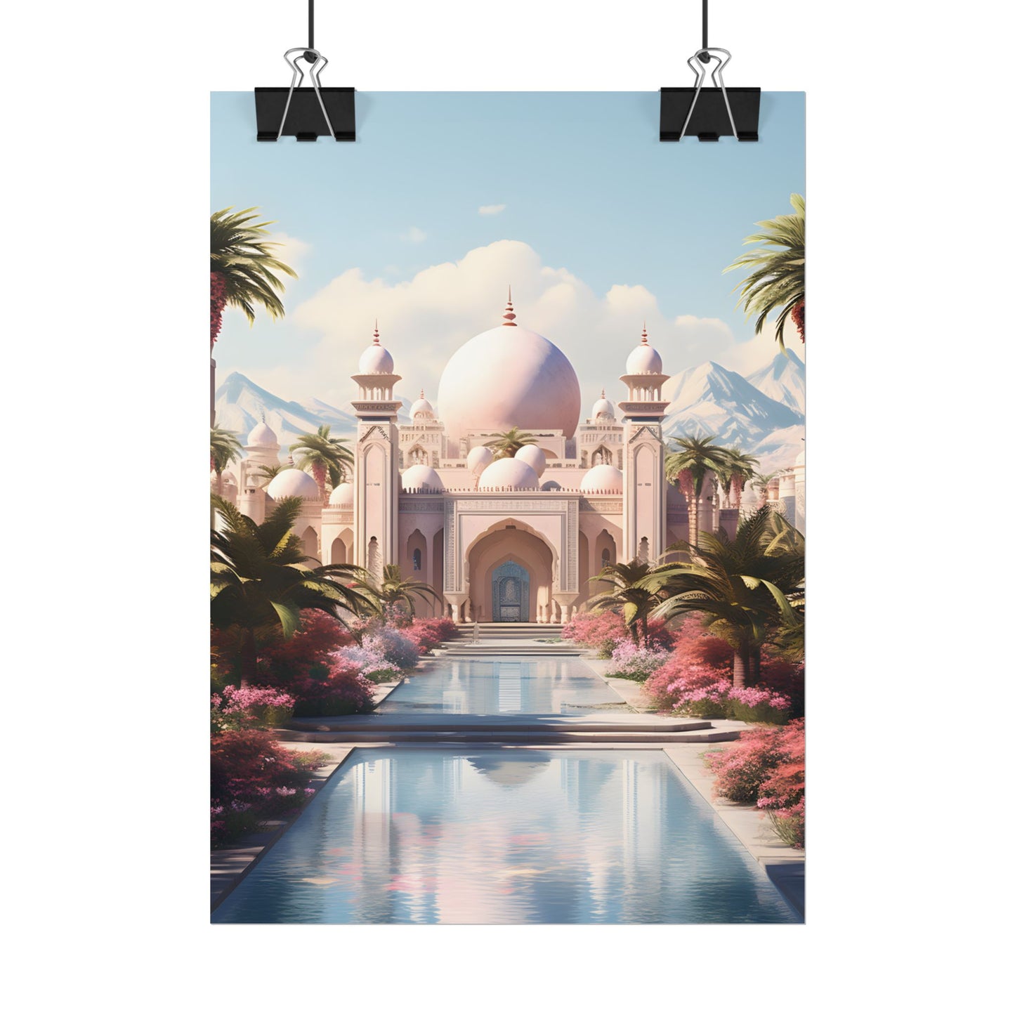 Serene Arabian Desert Oasis: Camels in a Palm Tree Landscape - Poster