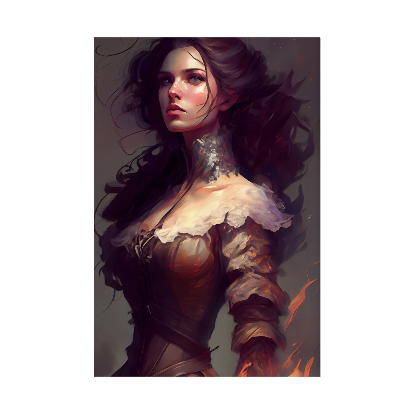 Lovely Brown Hair Portrait: Stunning Female Art - Poster