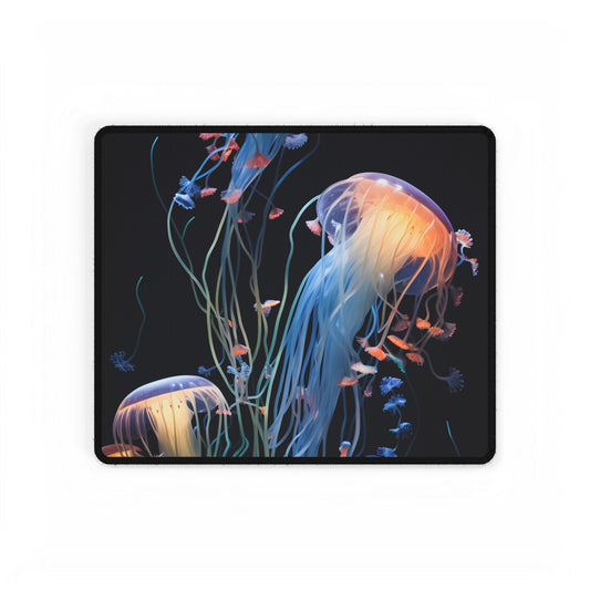 Bioluminescent Oceanic Ballet: Underwater Dance of Light - Desk Mat