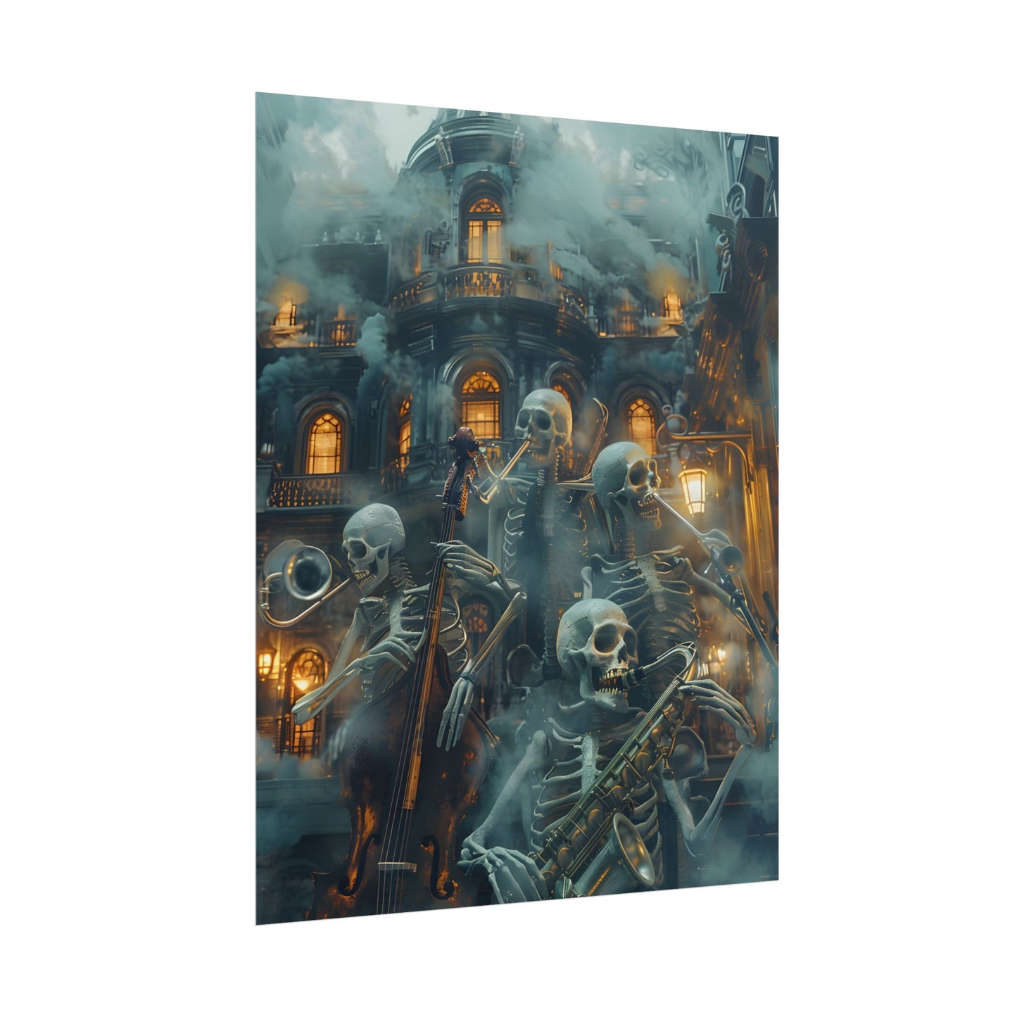 Victorian Lowbrow Skeleton Jazz Band: Dark Artwork - Poster