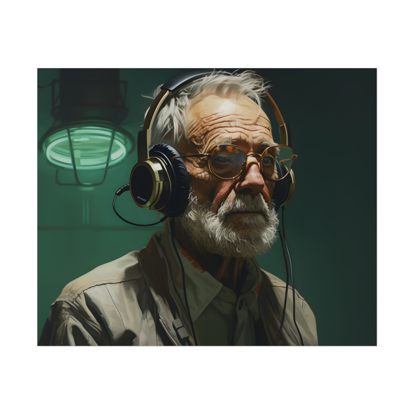 Old Man Connected: Sci-Fi Headset Experiment Digital Art - Poster