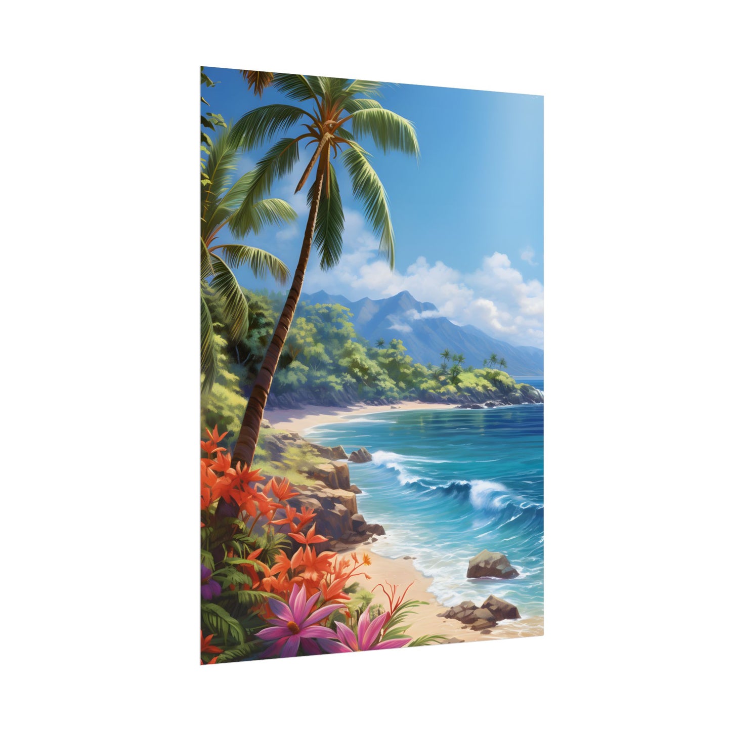 Tropical Paradise: Serene Island Oasis in Tranquil Blue Skies - Poster