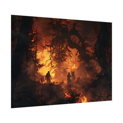 Misty Sunset Forest: Group Gathering - Poster