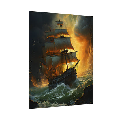 Mostly Green Seascape: Magnificent Oil Painting of a Ship - Poster