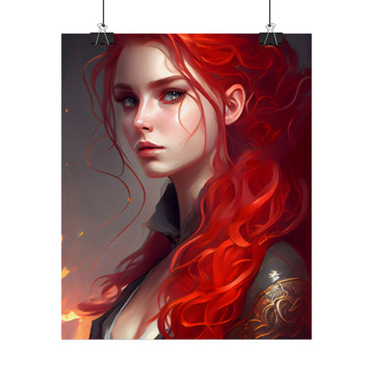 Composed Redhead: Elegant Portrait in Vibrant Red - Poster