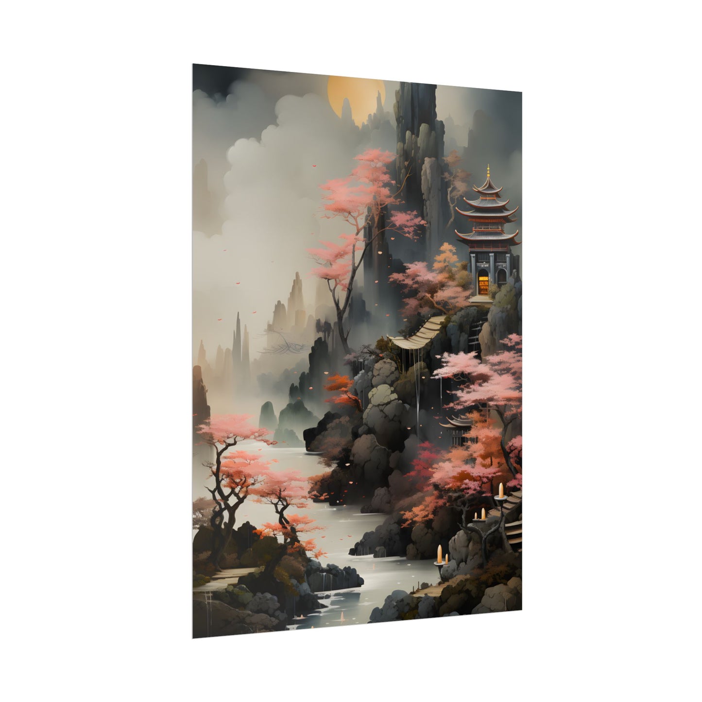 Vibrant Landscape in Moss Green: Ash Magenta Artwork - Poster