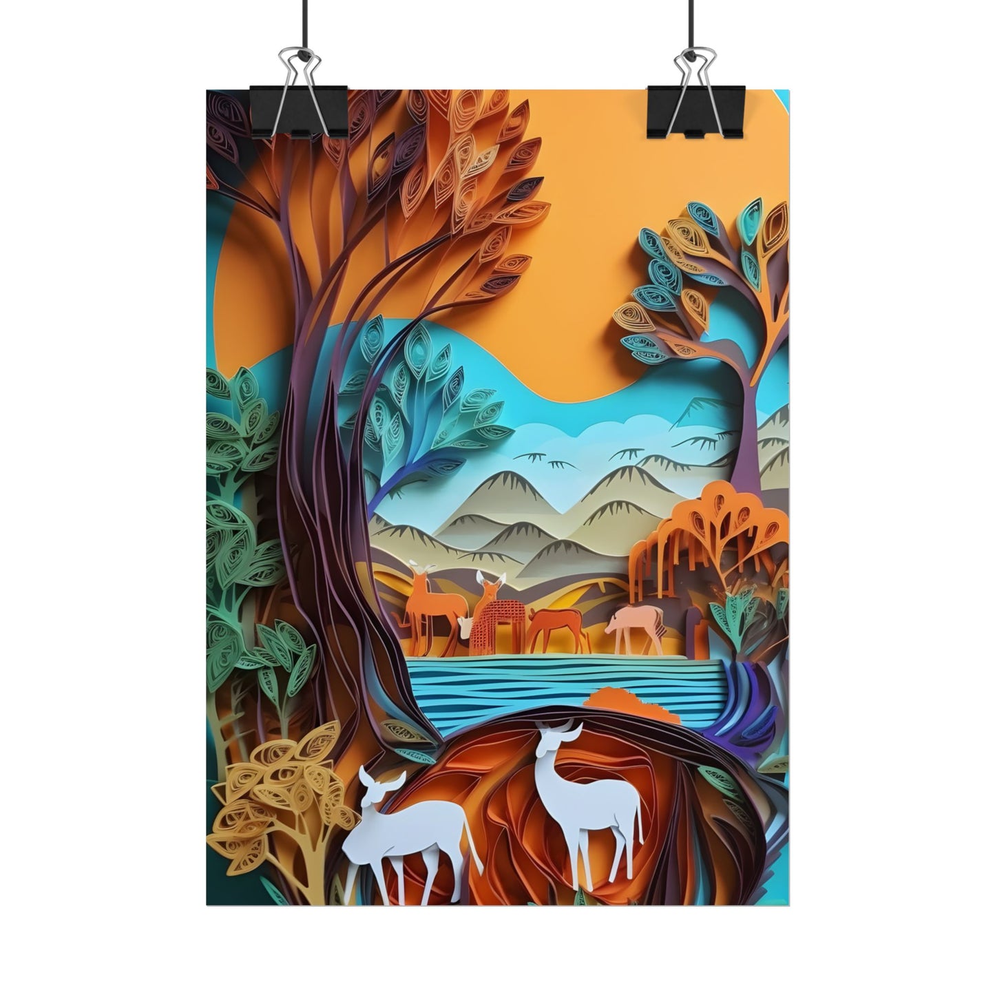 Vibrant African Landscape: Eye-Catching Paper Quilling Art - Poster