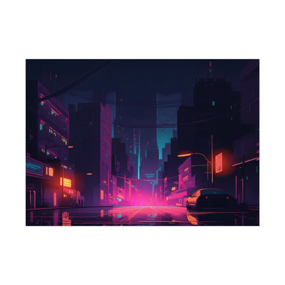 Cyberpunk Night: Moody Cityscape with Unique Architecture - Poster