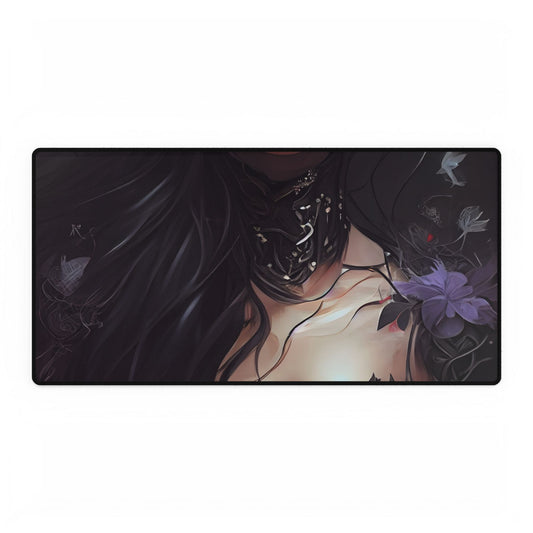 Striking Woman Portrait: Black Hair Artwork - Desk Mat