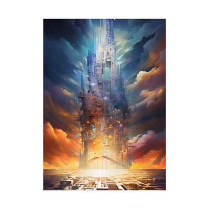 Vibrant Cyber Dreamscape: Abstract Digital Artwork - Poster
