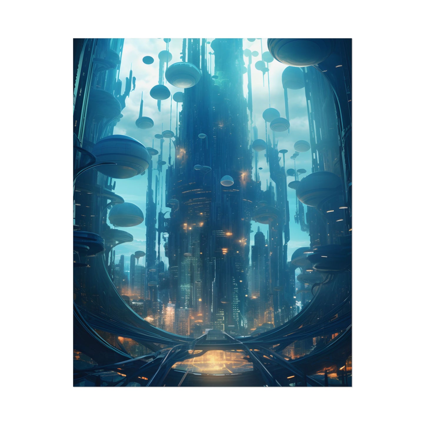Underwater City of the Future: Modern Metropolis Digital Art - Poster