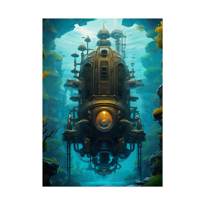 Steampunk Underwater Odyssey: Captain Nemo's Nautilu Submarine Art - Poster