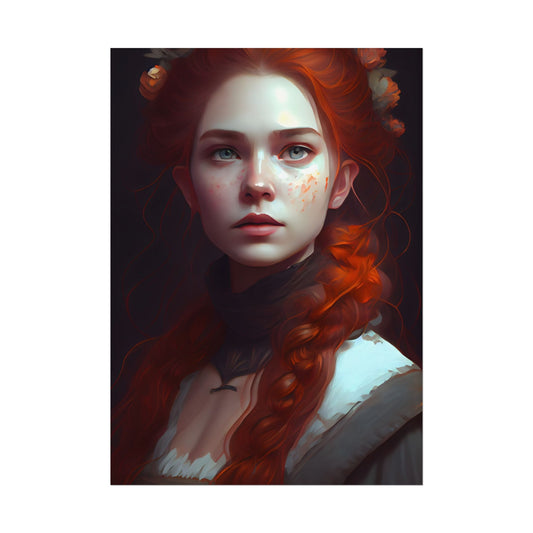 Astonishing Redhead Portrait: Elegant Young Woman in Dress - Poster