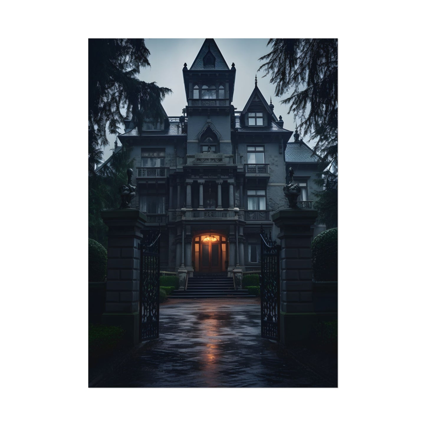 Haunted Victorian Mansion: Spooky Atmosphere Artwork - Poster