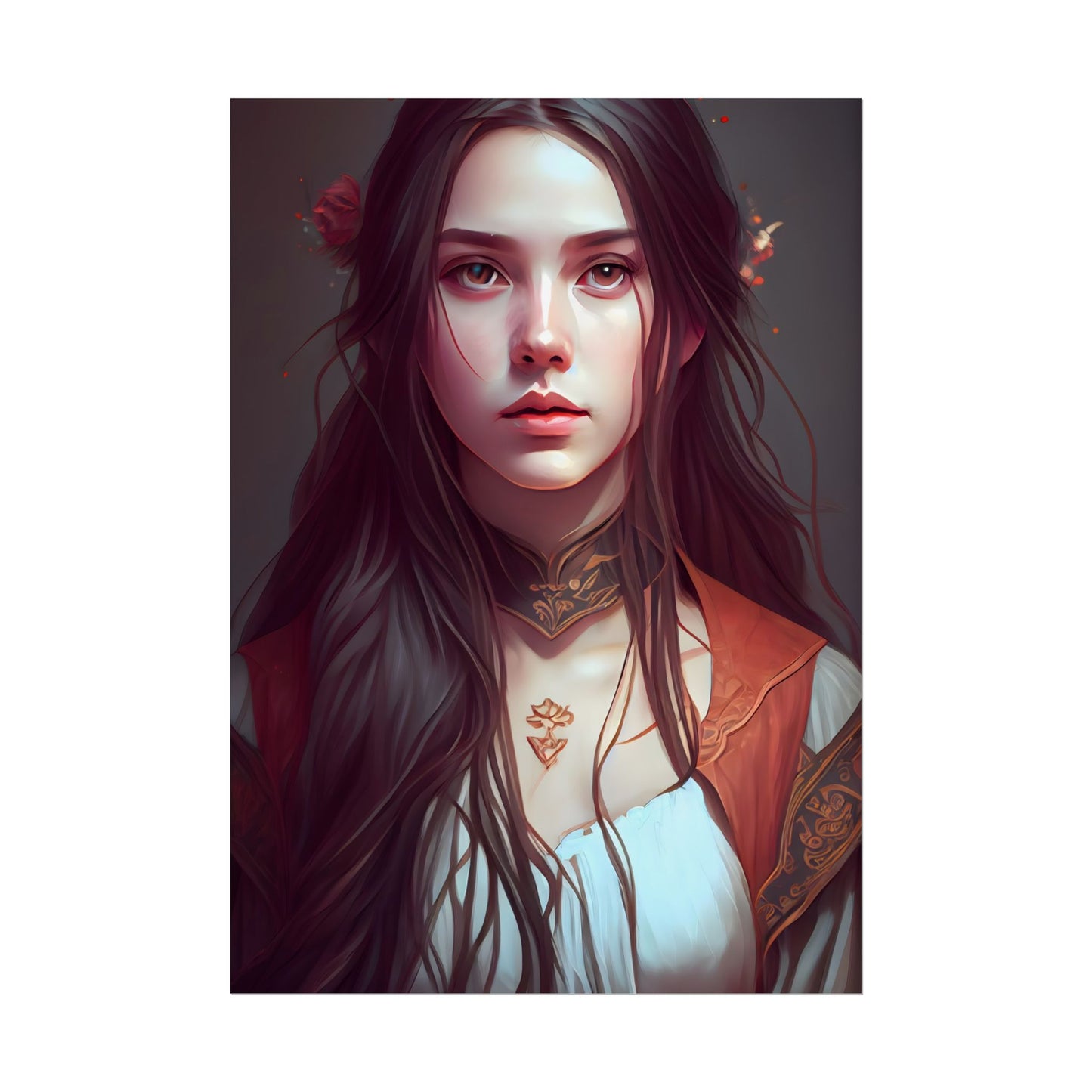 Sophisticated Female Portrait: Brown Hair Artwork in Focus - Poster