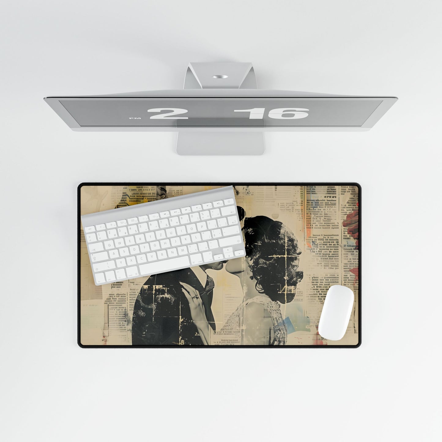 Vintage Romance: Celebratory Couple Art Poster - Desk Mat