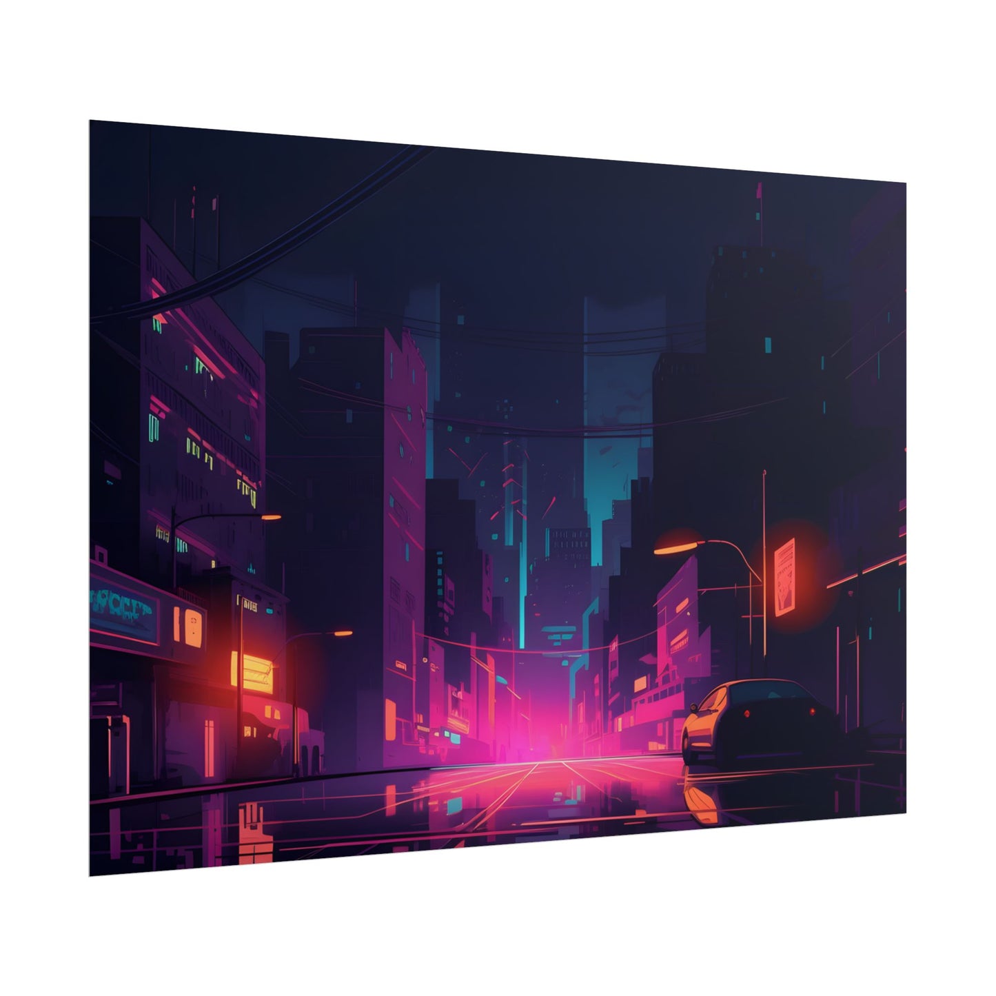 Cyberpunk Night: Moody Cityscape with Unique Architecture - Poster