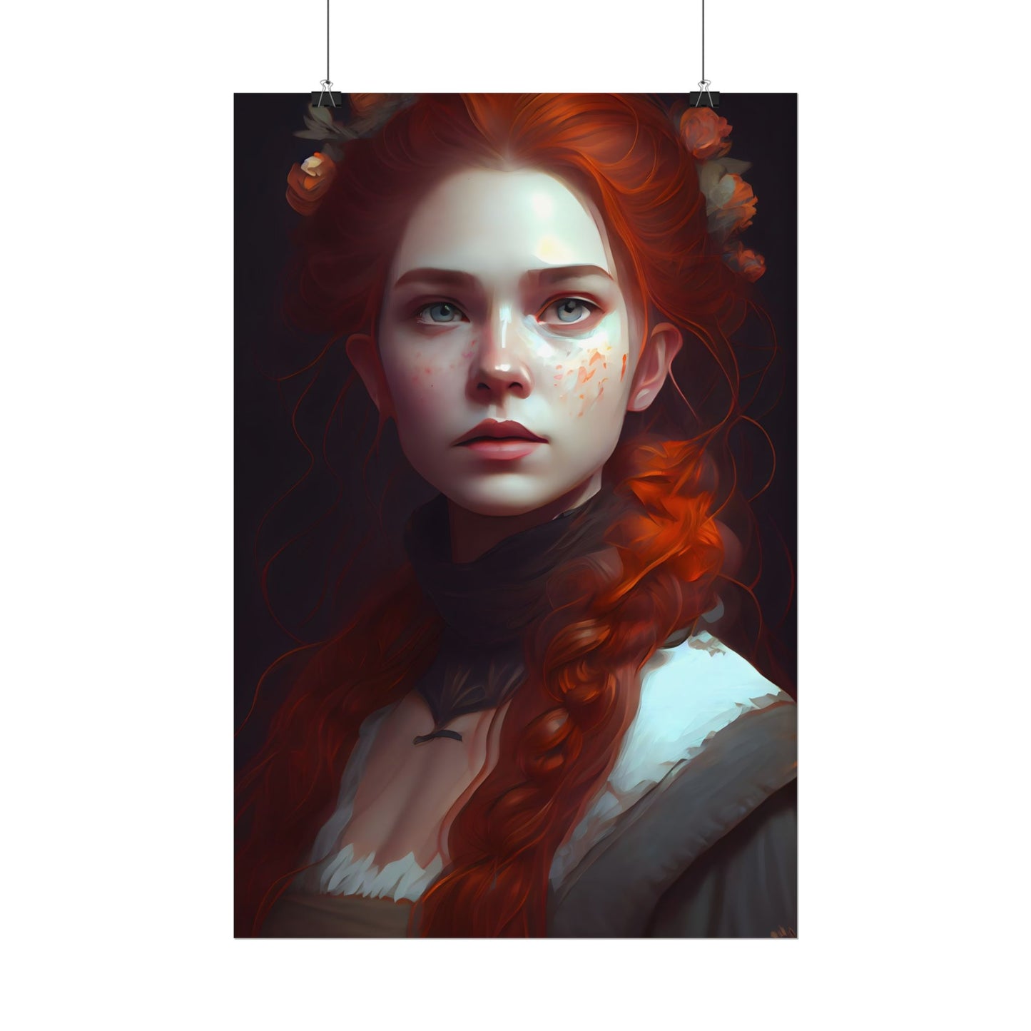 Astonishing Redhead Portrait: Elegant Young Woman in Dress - Poster
