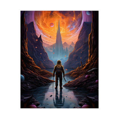 Futuristic Explorer in Wilderness: Sci-Fi Artwork - Poster