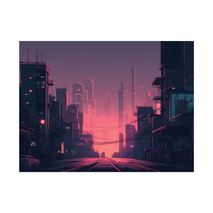 Cyberpunk Nighttime Cityscape: Melancholic Mood - Poster