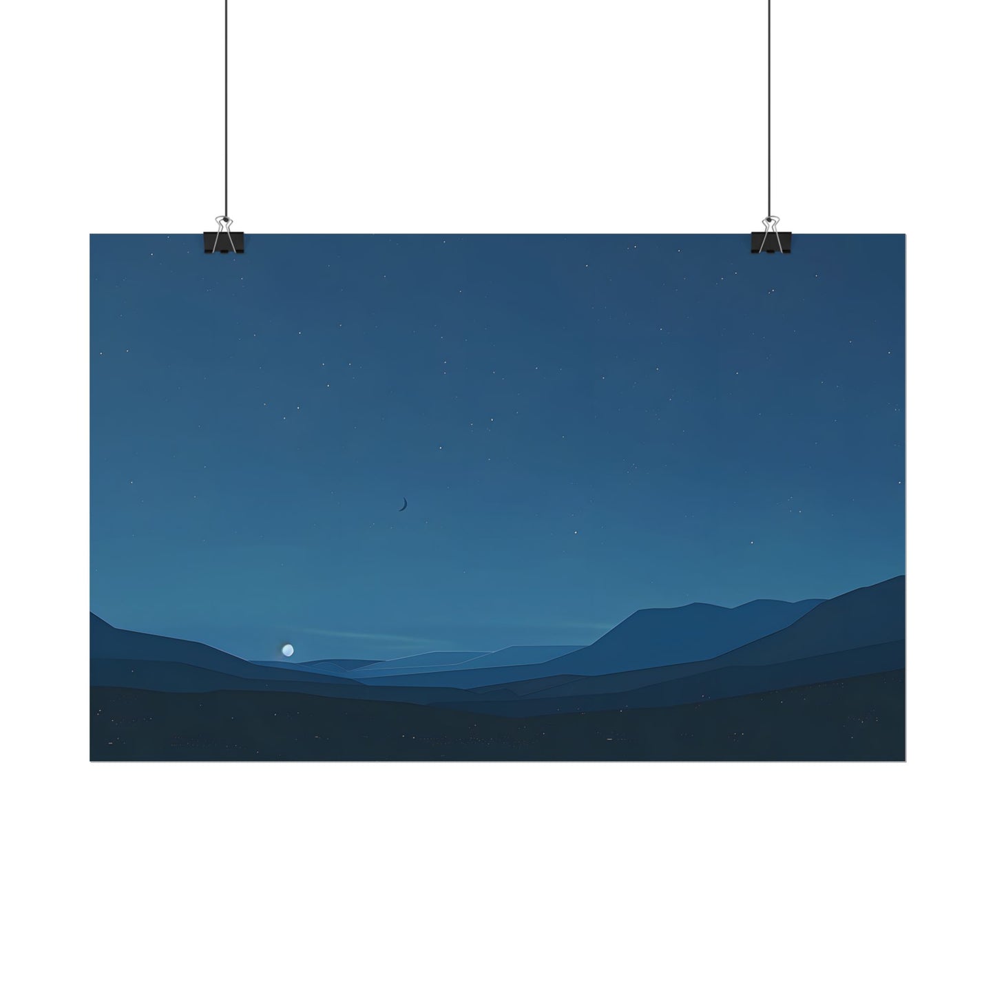 Minimalist Night Sky: Stars and Crescent Moon Art - Poster