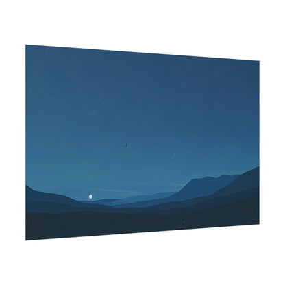 Minimalist Night Sky: Stars and Crescent Moon Art - Poster