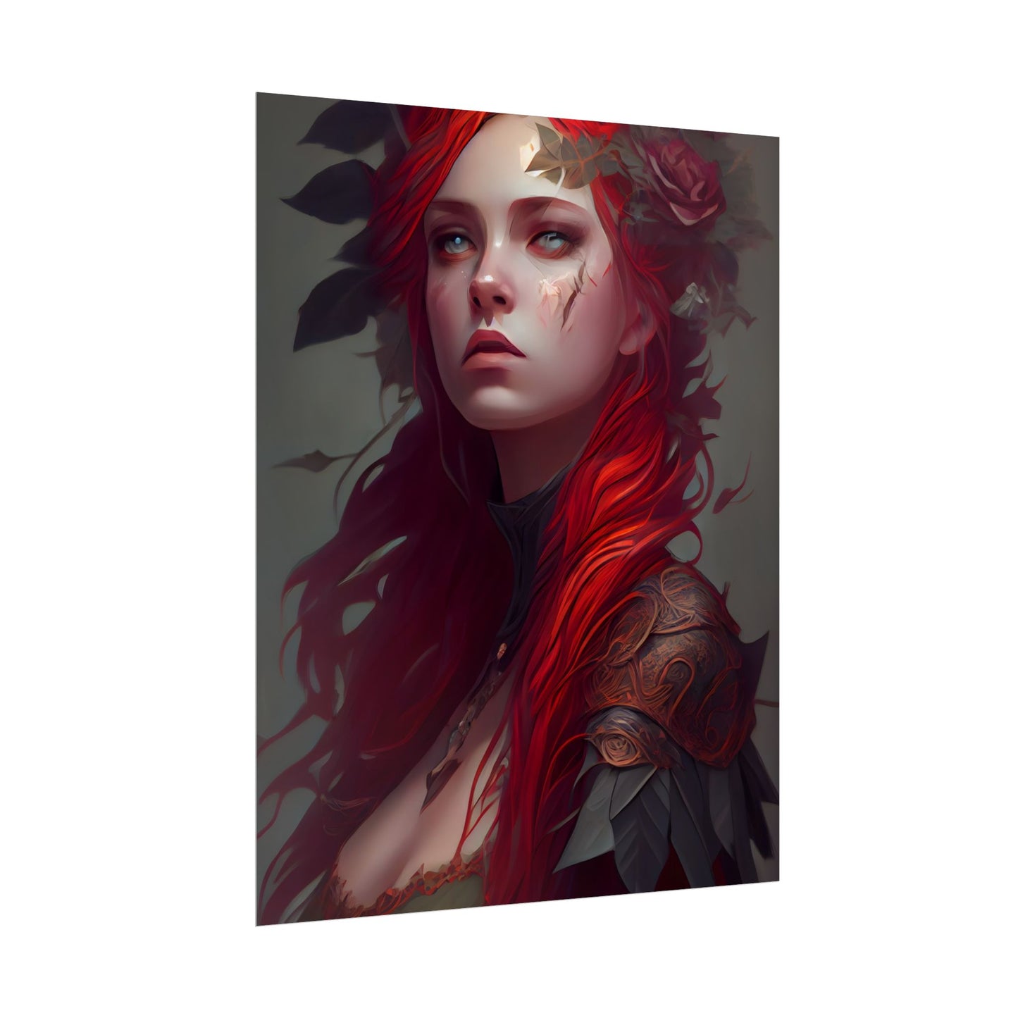 Intimate Red Hair Portrait: Artistic Female Figure in Black Dress - Poster