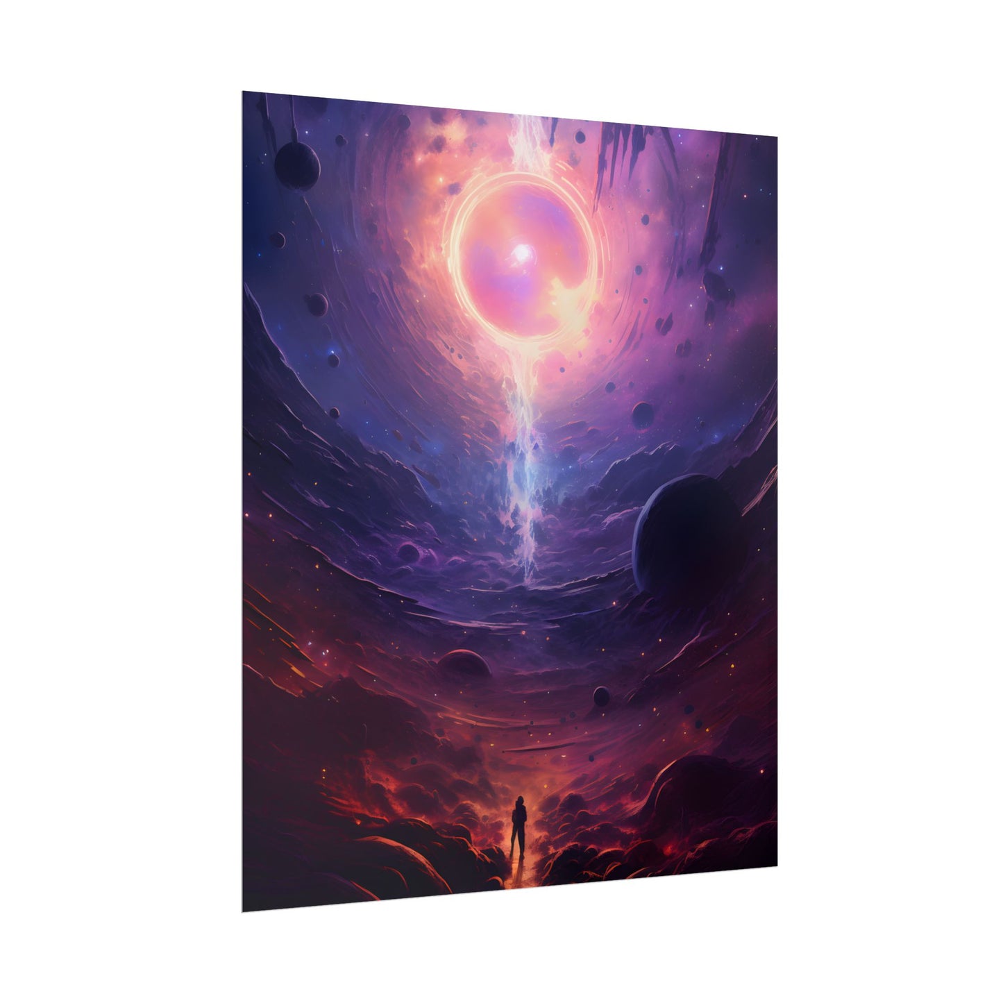 Black Hole Cosmic Odyssey: Dark Planet in Space Art - Poster