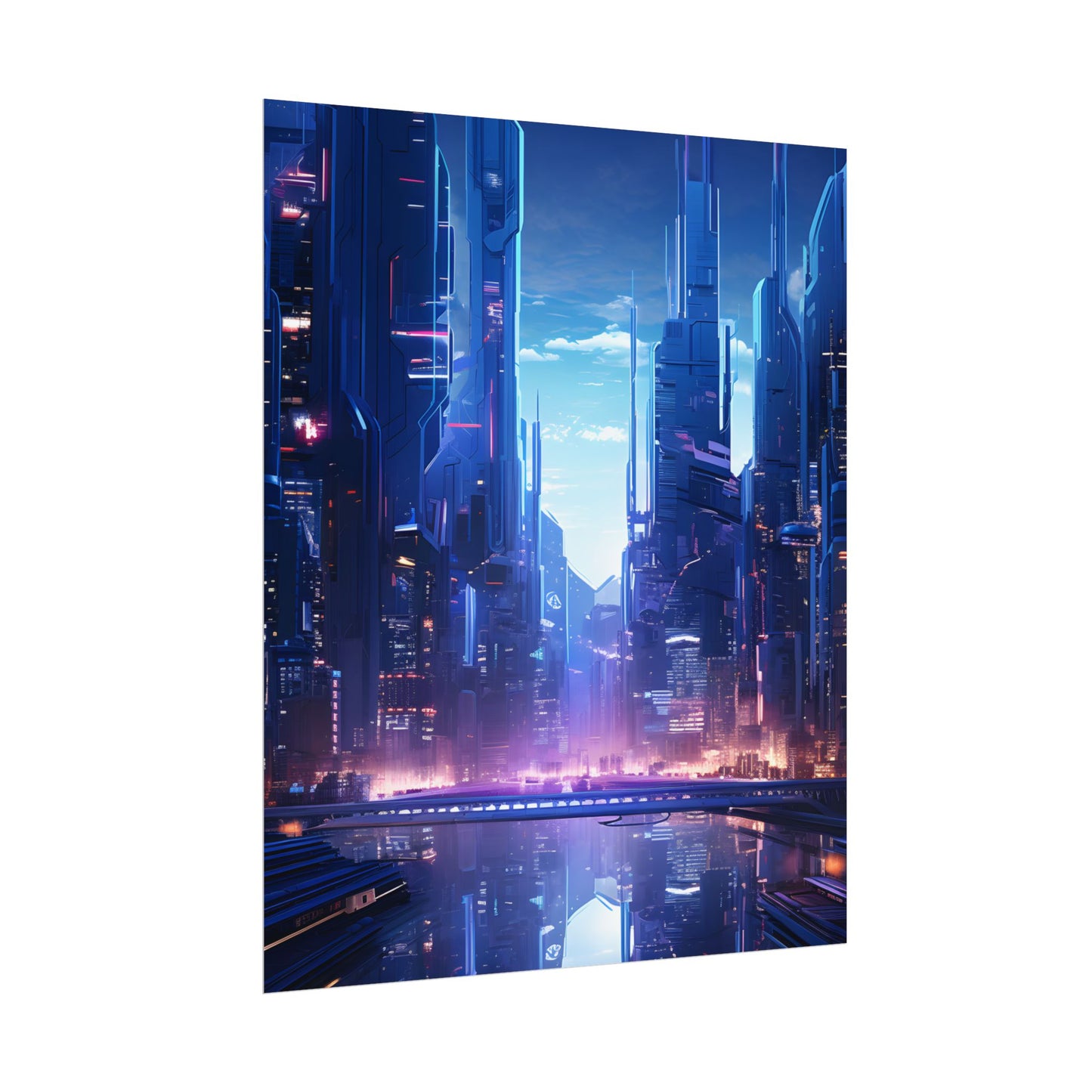 Dystopian Cyberpunk Cityscape: Glowing Neon Lights - Poster