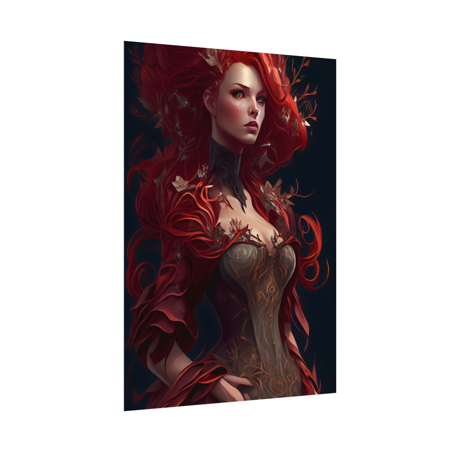 Red Hair Portrait: Elegant Female in Black Dress - Poster