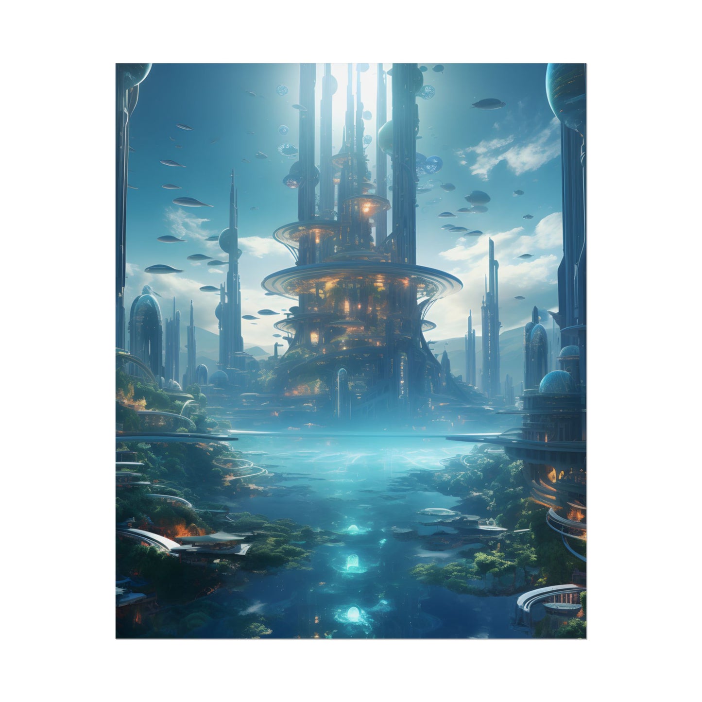 Underwater Futuristic City: Submerged Metropol Digital Artwork - Poster