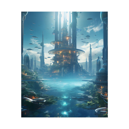 Underwater Futuristic City: Submerged Metropol Digital Artwork - Poster