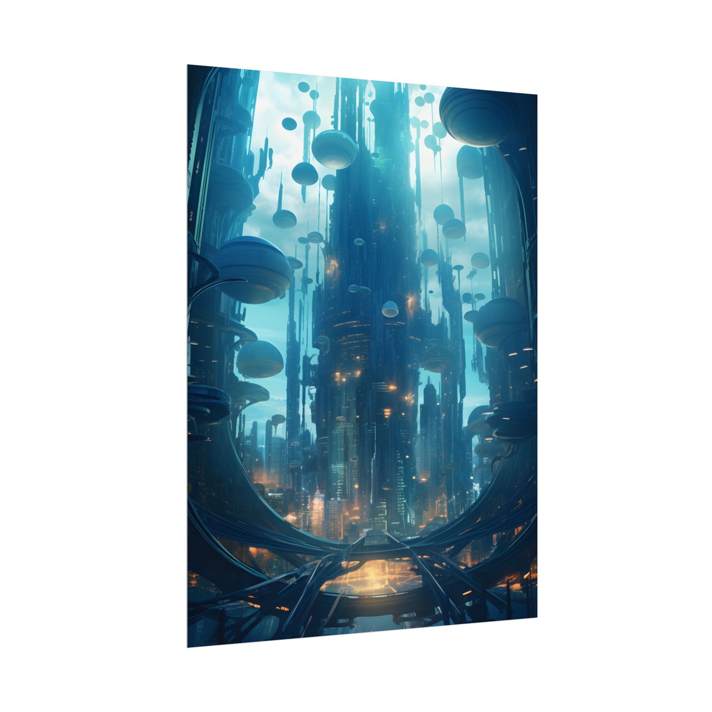 Underwater City of the Future: Modern Metropolis Digital Art - Poster