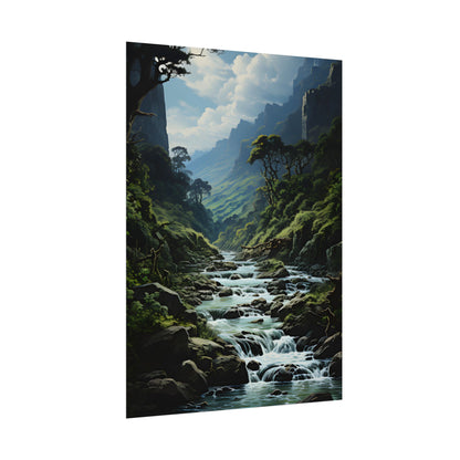 Breathtaking Blue Waterfall: Oil Painting Masterpiece - Poster