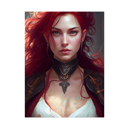 Red Hair Beauty: Elegant Woman in Black - Poster