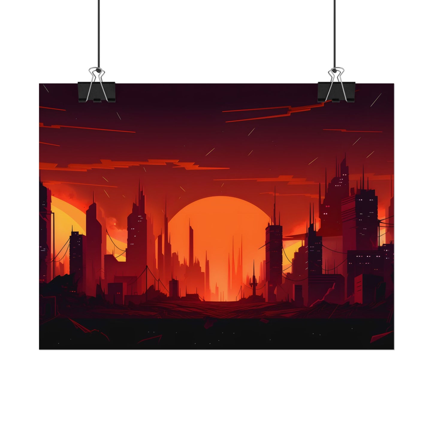 Cyberpunk Cityscape: Burning Nighttime Digital Art - Poster