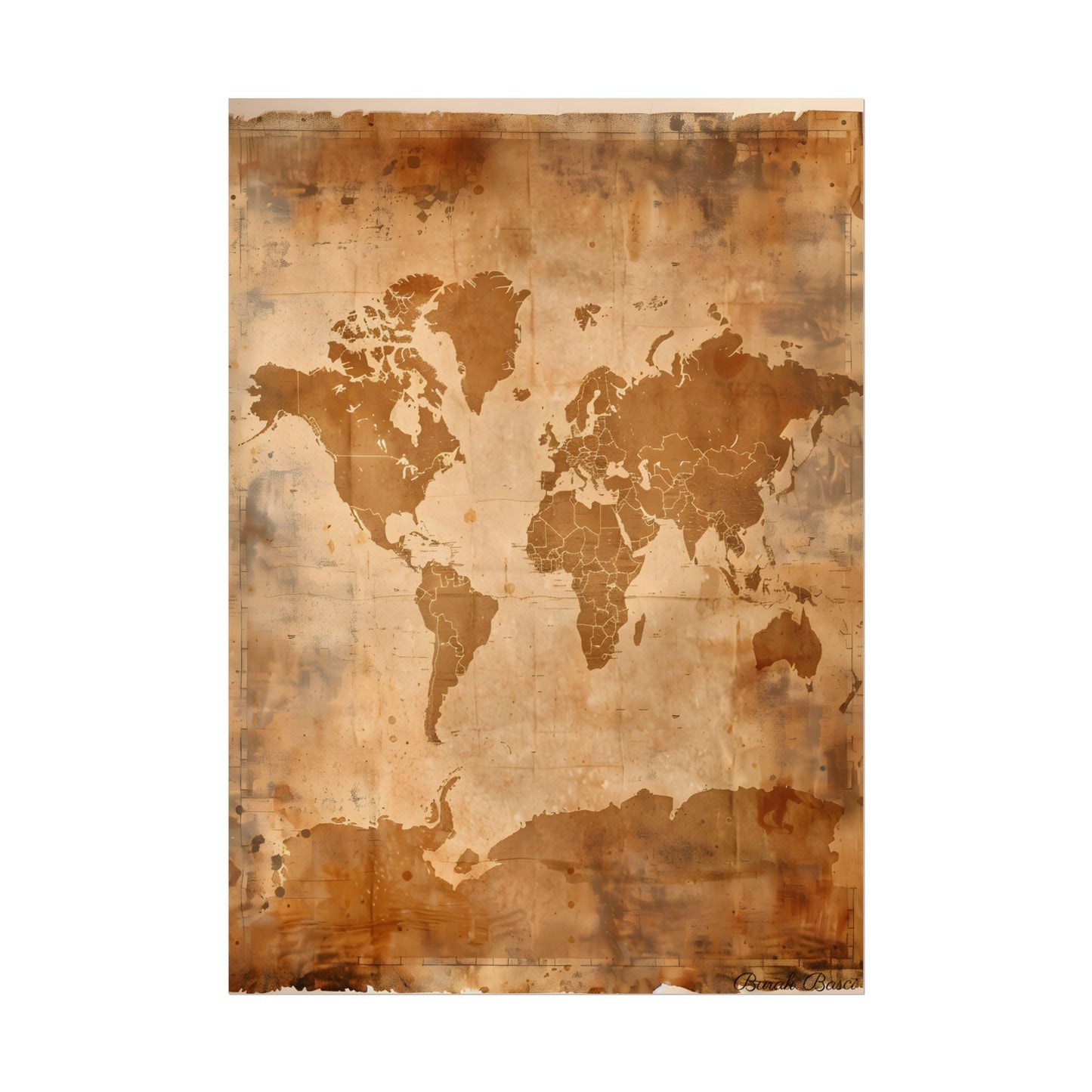 Vintage World Map: Artistic Cartography on Canvas - Poster