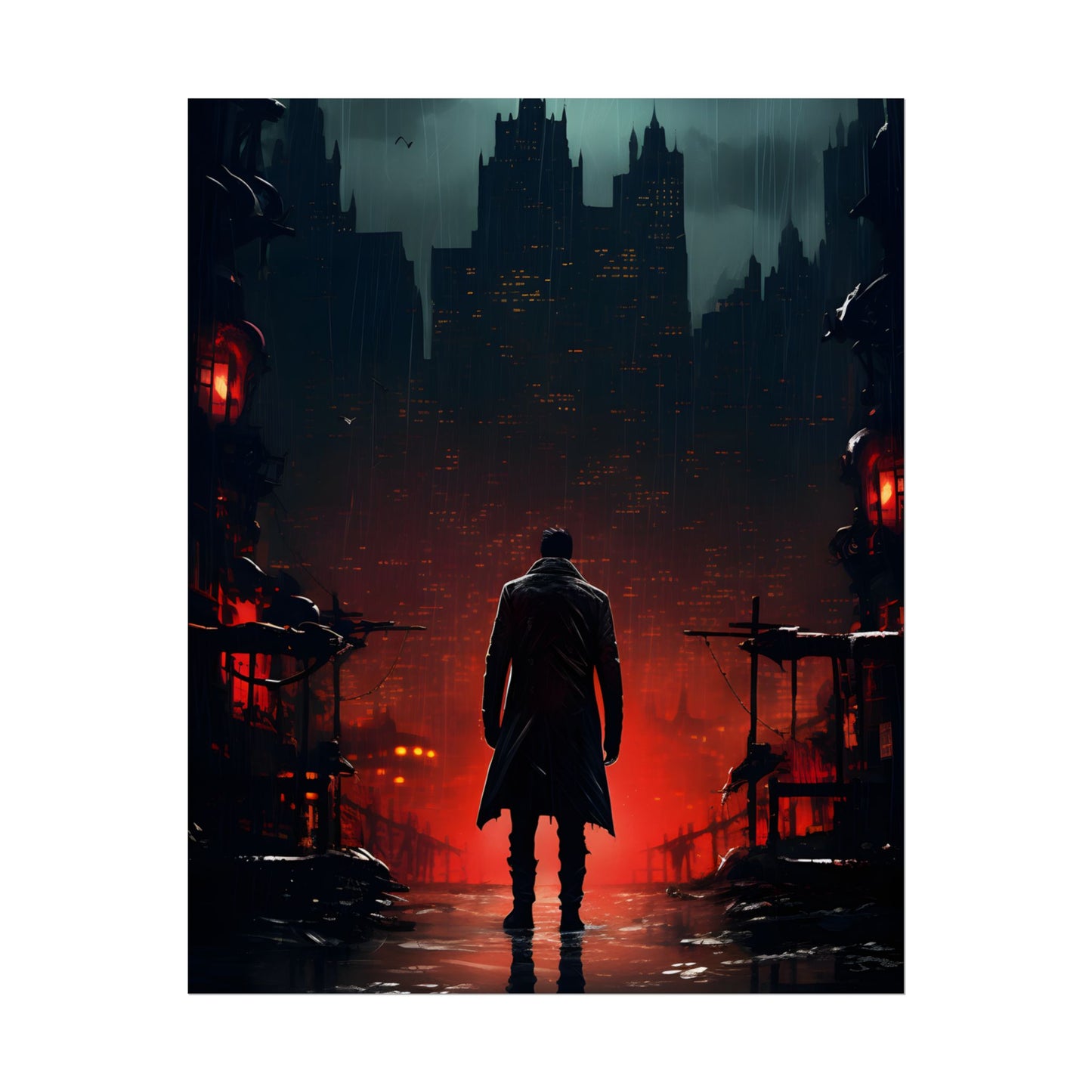 Urban Fantasy Detective: Cityscape at Dusk - Noir Artwork - Poster