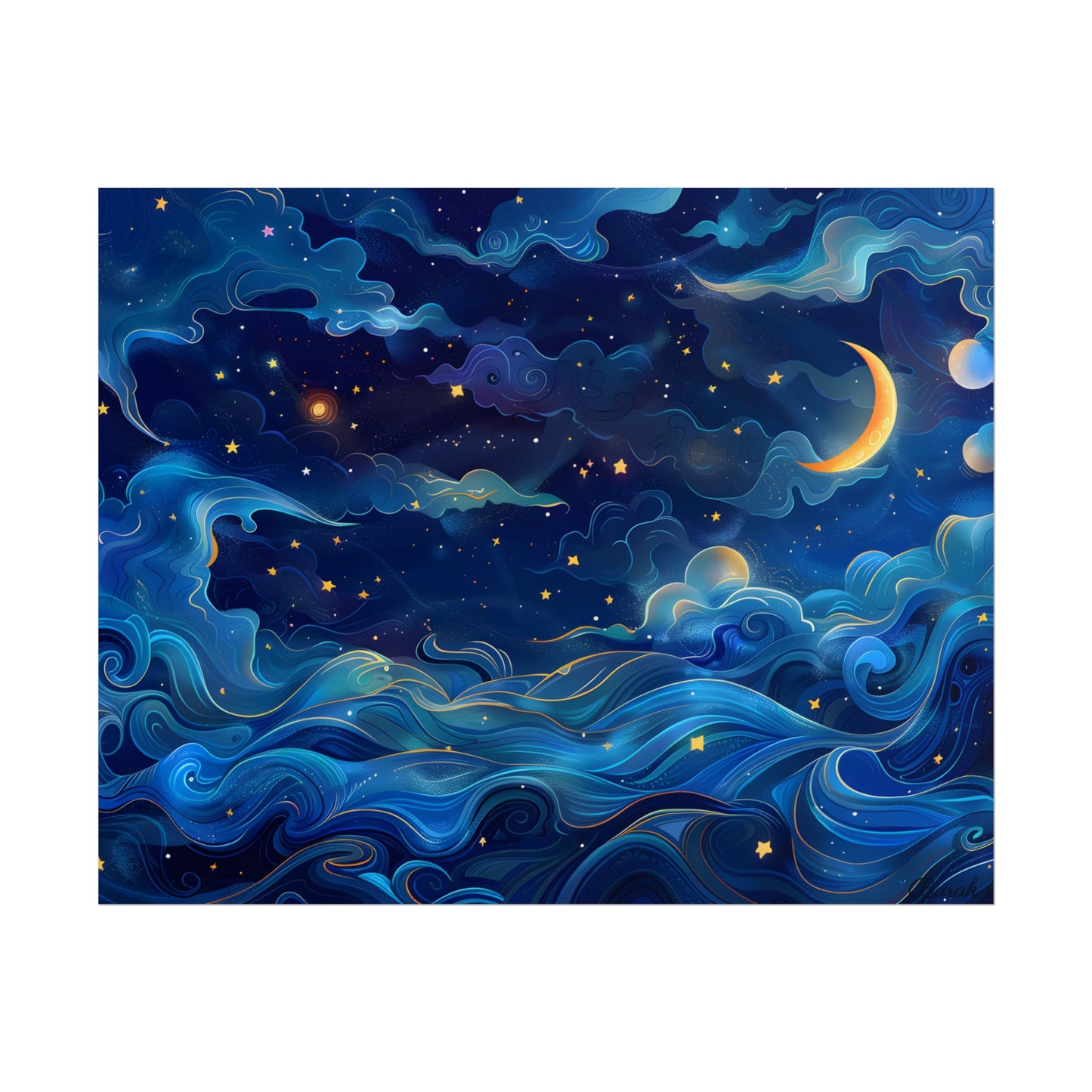 Whimsical Dreamy Night Sky: Stars, Moon, and Shooting Star - Poster
