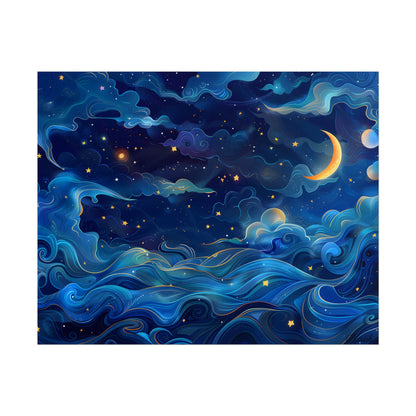 Whimsical Dreamy Night Sky: Stars, Moon, and Shooting Star - Poster