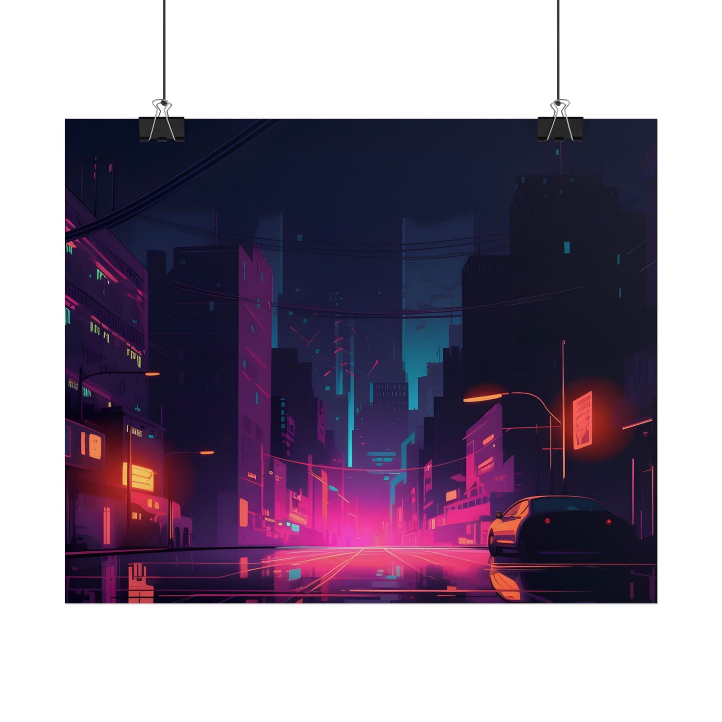 Cyberpunk Night: Moody Cityscape with Unique Architecture - Poster