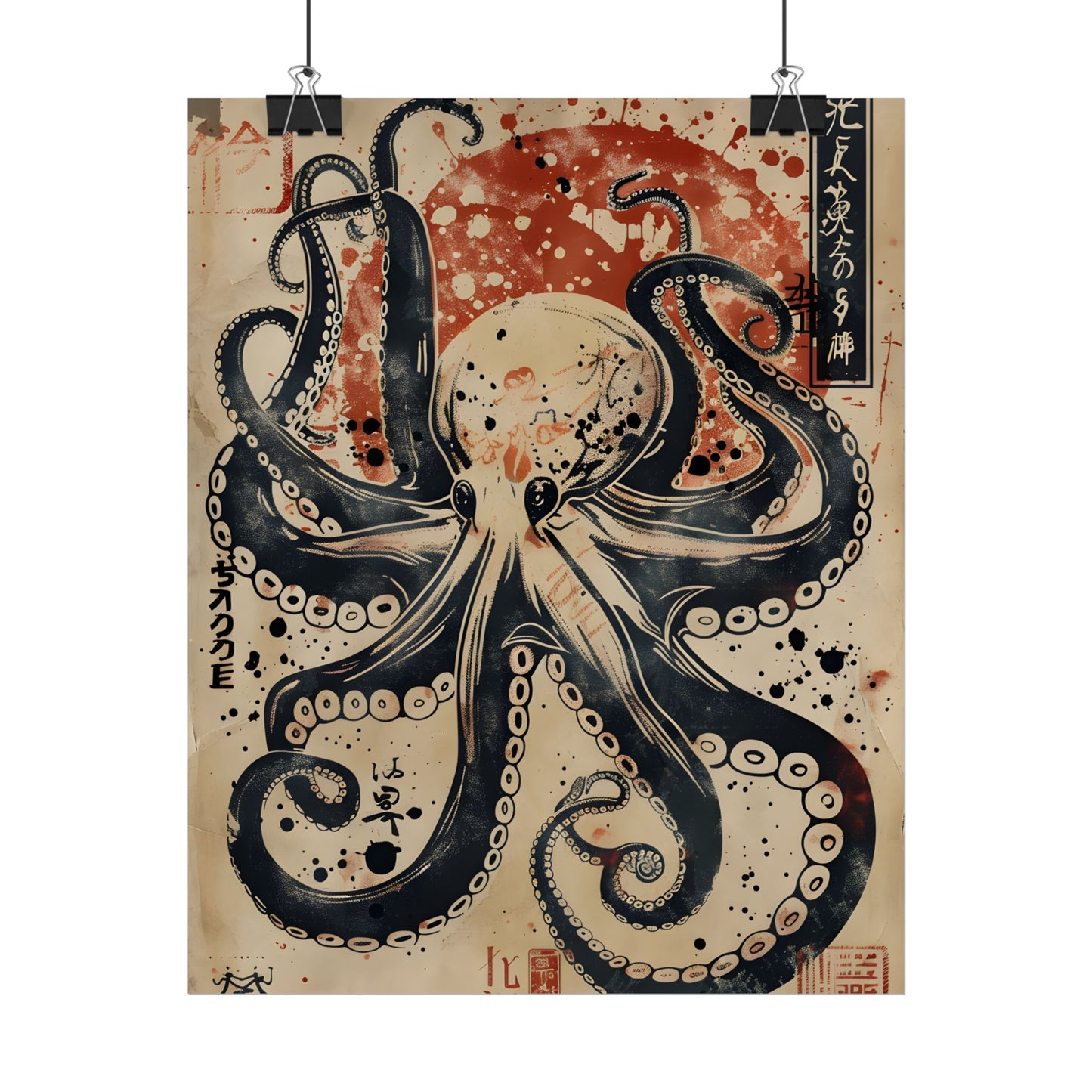 Stylized Octopus: Vibrant Japanese Ukiyo-E Artwork - Poster