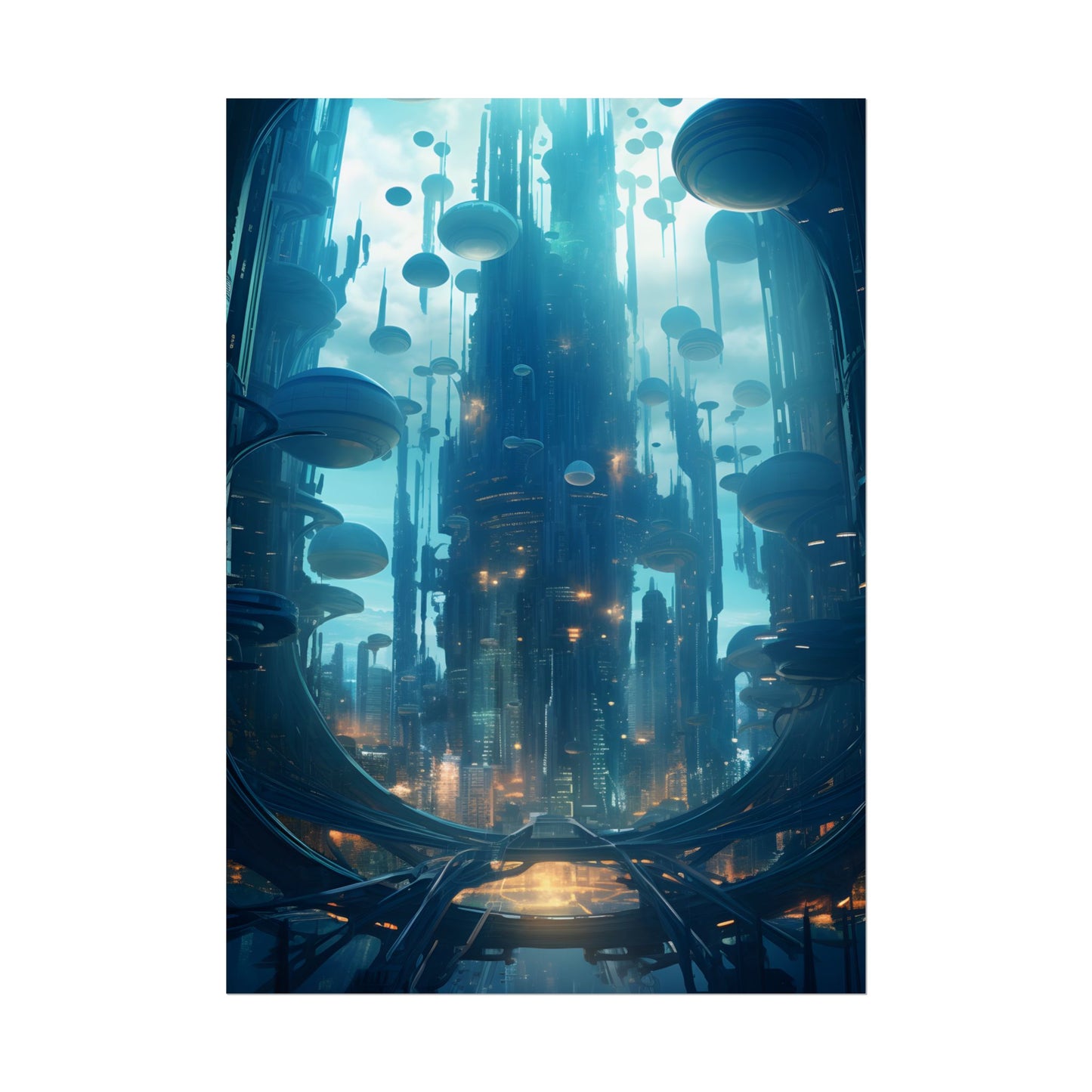 Underwater City of the Future: Modern Metropolis Digital Art - Poster