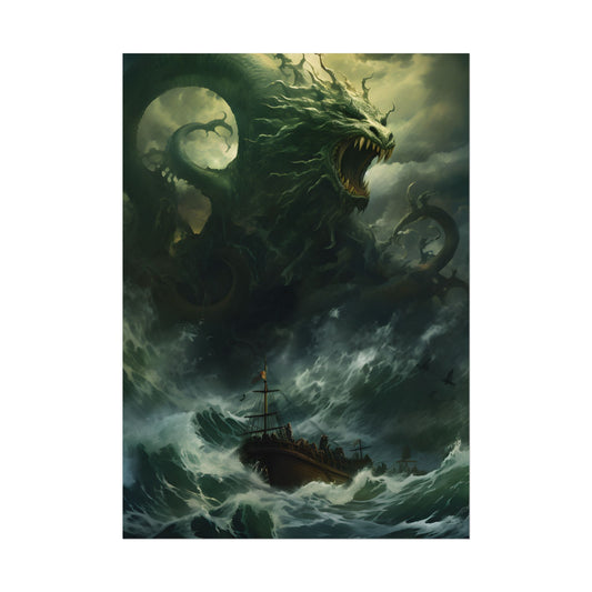 Mythical Marine Life: Ancient Sea Monster Illustration - Poster