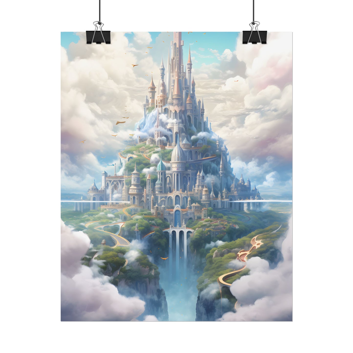 Floating City in Celestial Fantasy Realm: Whimsical Artwork - Poster