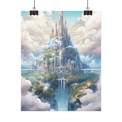 Floating City in Celestial Fantasy Realm: Whimsical Artwork - Poster