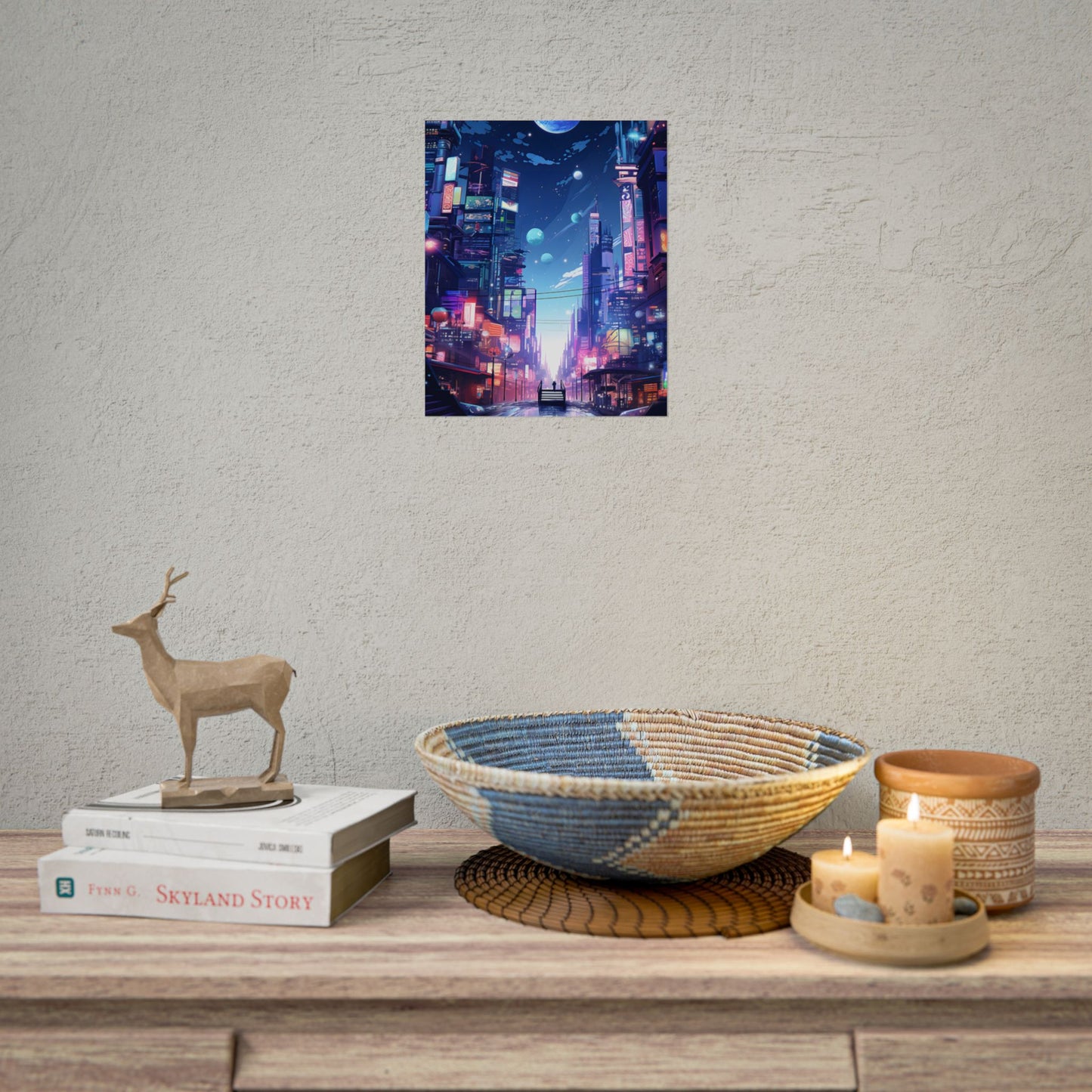 Melancholic Night in Cyberpunk City: Urban Landscape Art - Poster