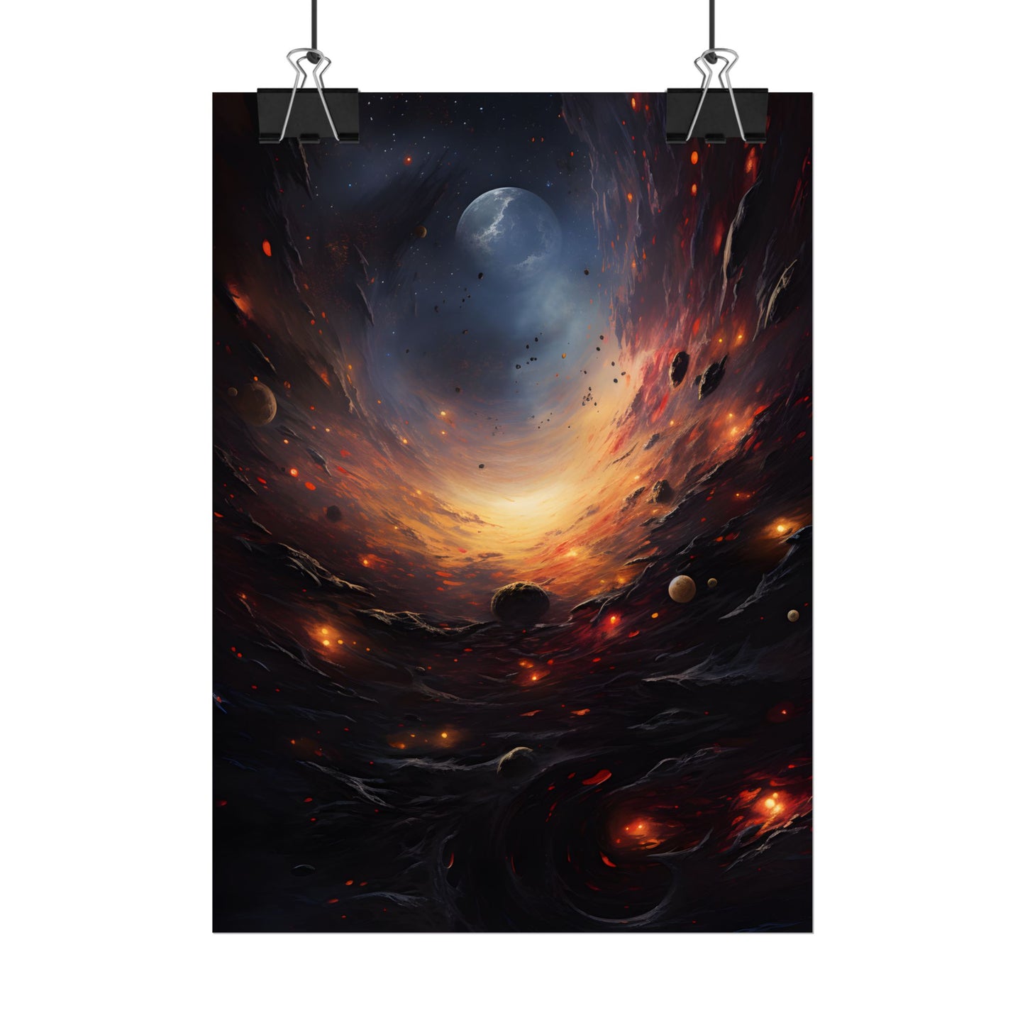 Cosmic Orbit: Six Planets Swirl Around a Black Hole - Poster