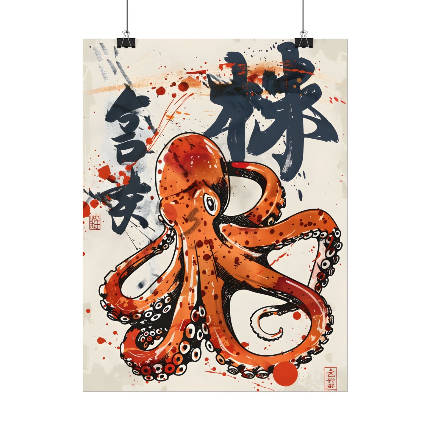 Traditional Japanese Octopus Art: Ukiyo-e Style Mural - Poster