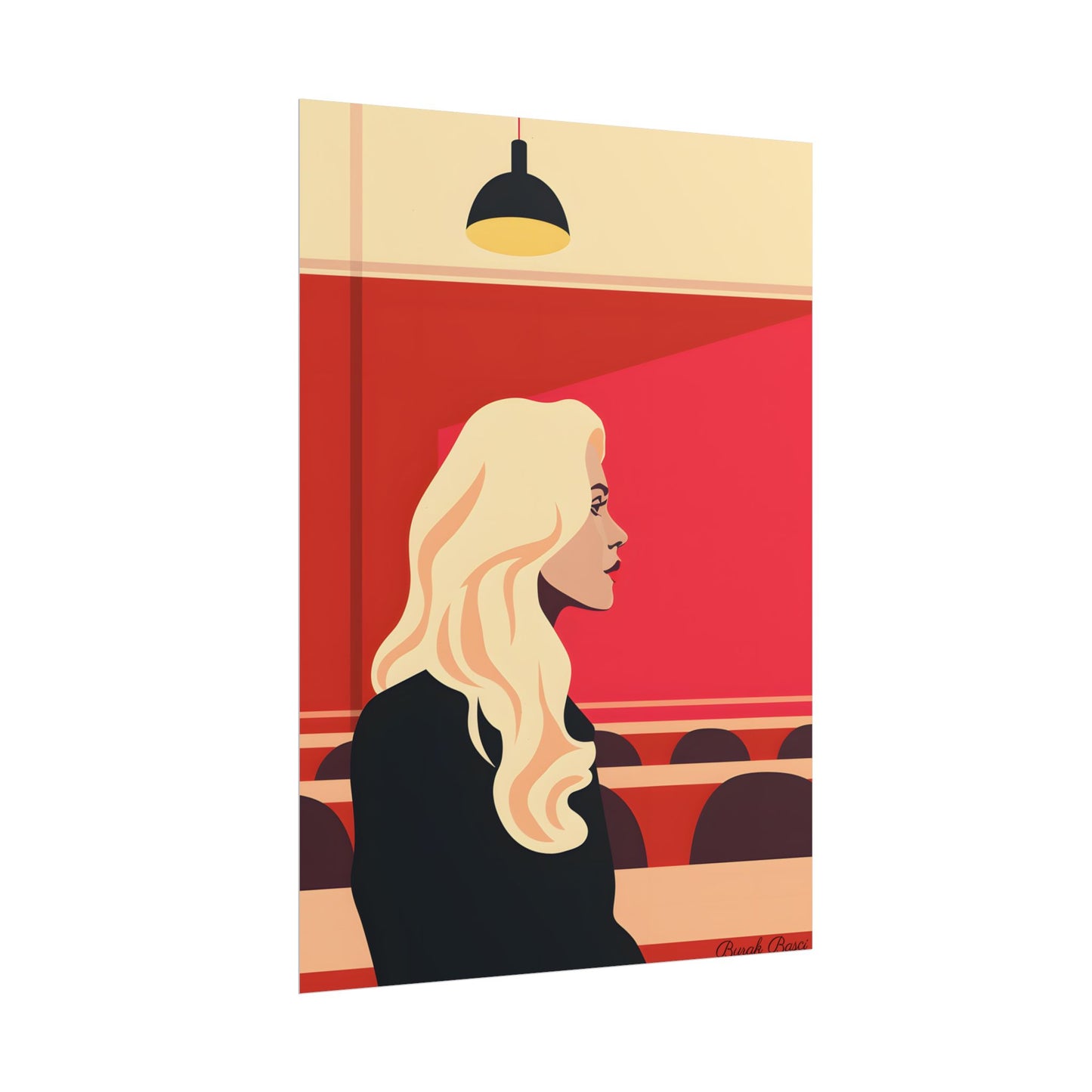 Minimalist Blonde Woman in Black Dress: Modern Art Poster - Poster